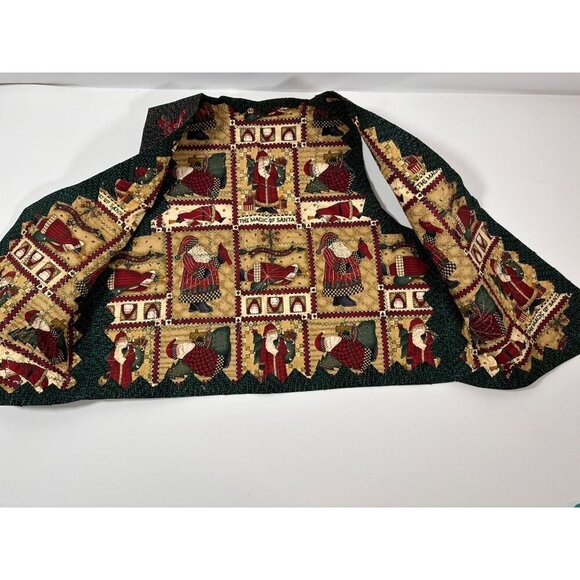 Handmade Reversible Women's Ugly Christmas Vest Folk Santa/Poinsettias Cotton XL - Picture 14 of 16